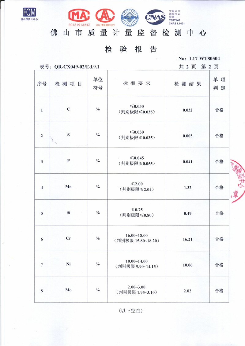 正佳不銹鋼檢測報告